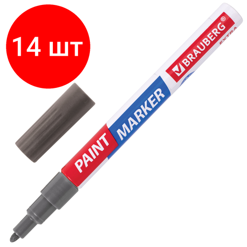 Комплект 14 шт, Маркер-краска лаковый EXTRA (paint marker) 2 мм, серебряный, улучшенная нитро-основа, BRAUBERG, 151971