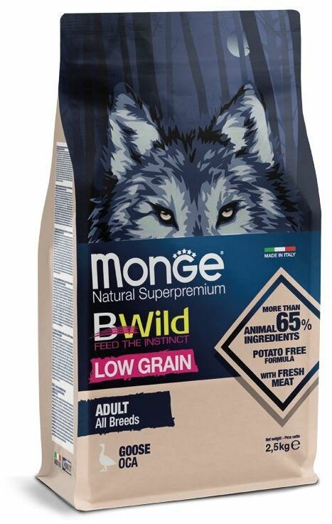 Monge Dog BWild LOW GRAIN низкозерновой корм из мяса гуся для взрослых собак всех пород 2,5 кг