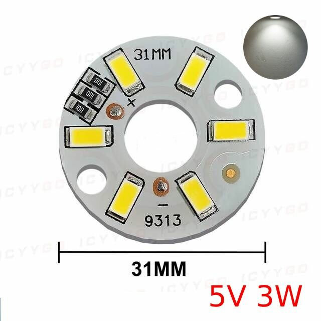 Алюминиевая круглая светодиодная плата (модуль) D31 / 32мм 5V 3W 6led smd 5730, белый нейтральный свет 4000K