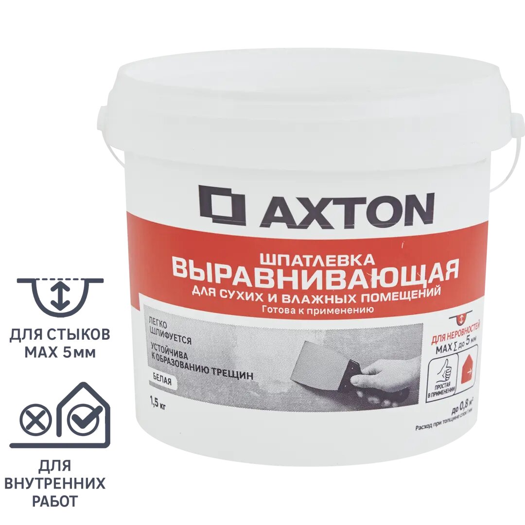 Шпатлевка Axton выравнивающая для сухих и влажных помещений цвет белый 15 кг