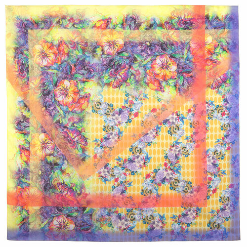фото Платок павловопосадская платочная мануфактура,115х115 см, мультиколор, фиолетовый