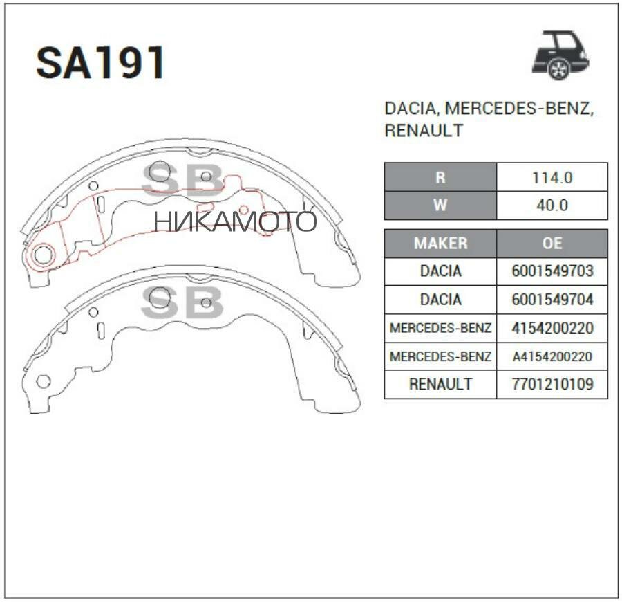 SANGSIN BRAKE SA191 Колодки тормозные барабанные RENAULT Duster (2012-)