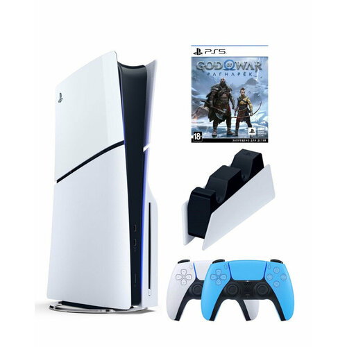 Приставка Sony Playstation 5 slim 1 Tb+2-ой геймпад(голубой)+зарядное+God of WAr игровая консоль sony playstation 5 slim blue ray 1tb white cfi 2000a