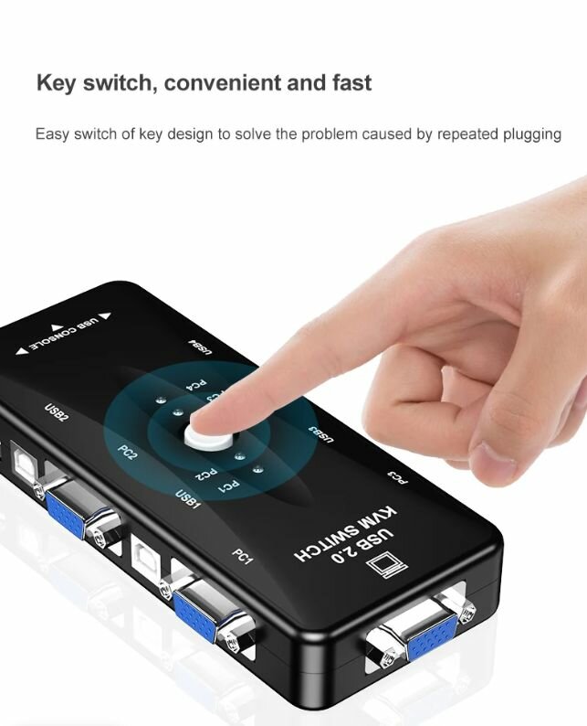 Четырехпортовый переключатель KVM USB 4 в 1 Out 4K 1080P VGA Splitter — фото 4
