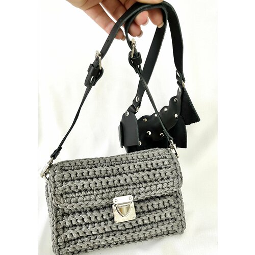 фото Сумка клатч , фактура вязаная, серый, черный нет бренда
