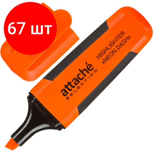 Комплект 67 штук, Маркер текстовыделитель Attache Selection Neon Dash 1-5мм оранжевый HL7010
