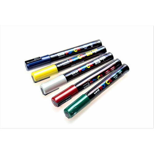 Набор маркеров Uni POSCA PC-5M 1,8-2,5 мм пулевидный набор 5 цветов (белый, желтый, красный, зеленый, синий) для метки маток