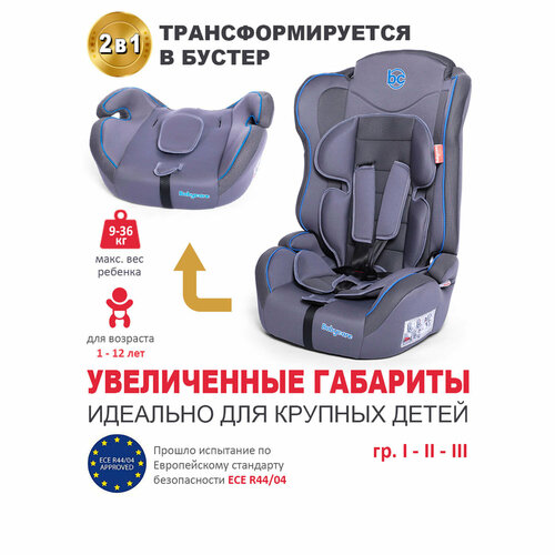 Автокресло группа 1/2/3 (9-36 кг) Babycare Upiter Plus, серый/синий