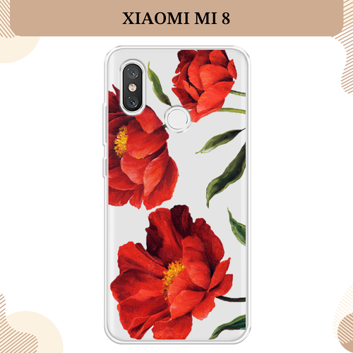 Силиконовый чехол "Красные маки" на Xiaomi Mi 8 / Сяоми Mi 8, прозрачный