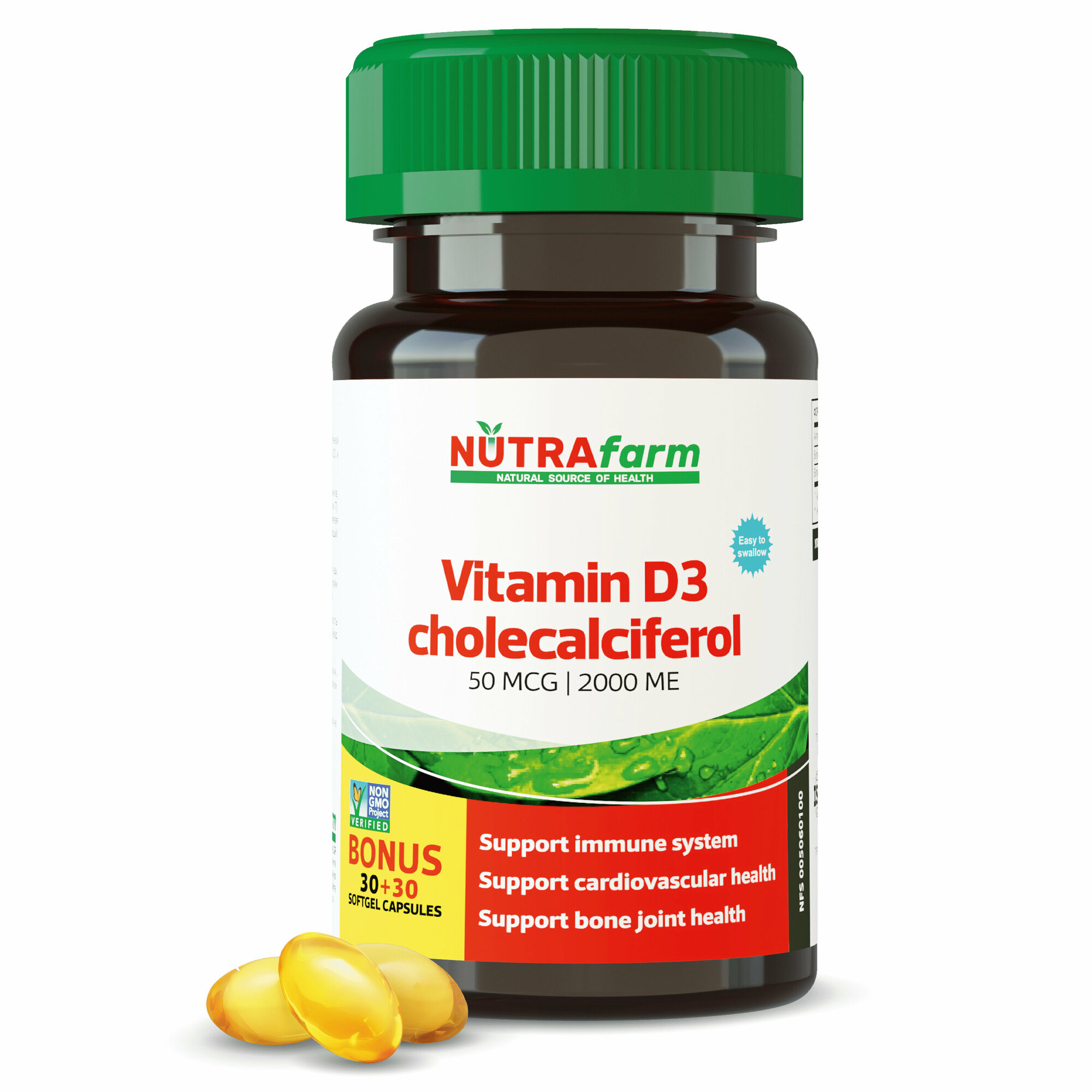 Витамин Д, Д3 D3 2000 ME 60 капсул NUTRAFARM Vitamin D