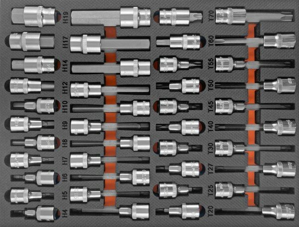 Набор насадок торцевых OMBRA OMT42STE 1/2" DR со вставками-битами в EVA ложементе 280х375 мм, 42 предмета