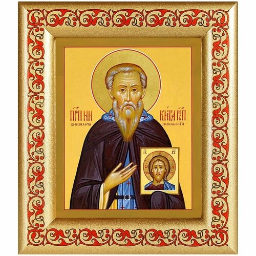 Преподобный Никита Исповедник, Константинопольский, икона в рамке с узором 14,5*16,5 см