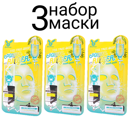 Elizavecca Power Ringer Mask Pack Tea Tree Deep Успокаивающая тканевая маска с чайным деревом набор 3шт elizavecca маска на тканевой основе tea tree deep power ringer mask pack 6 шт