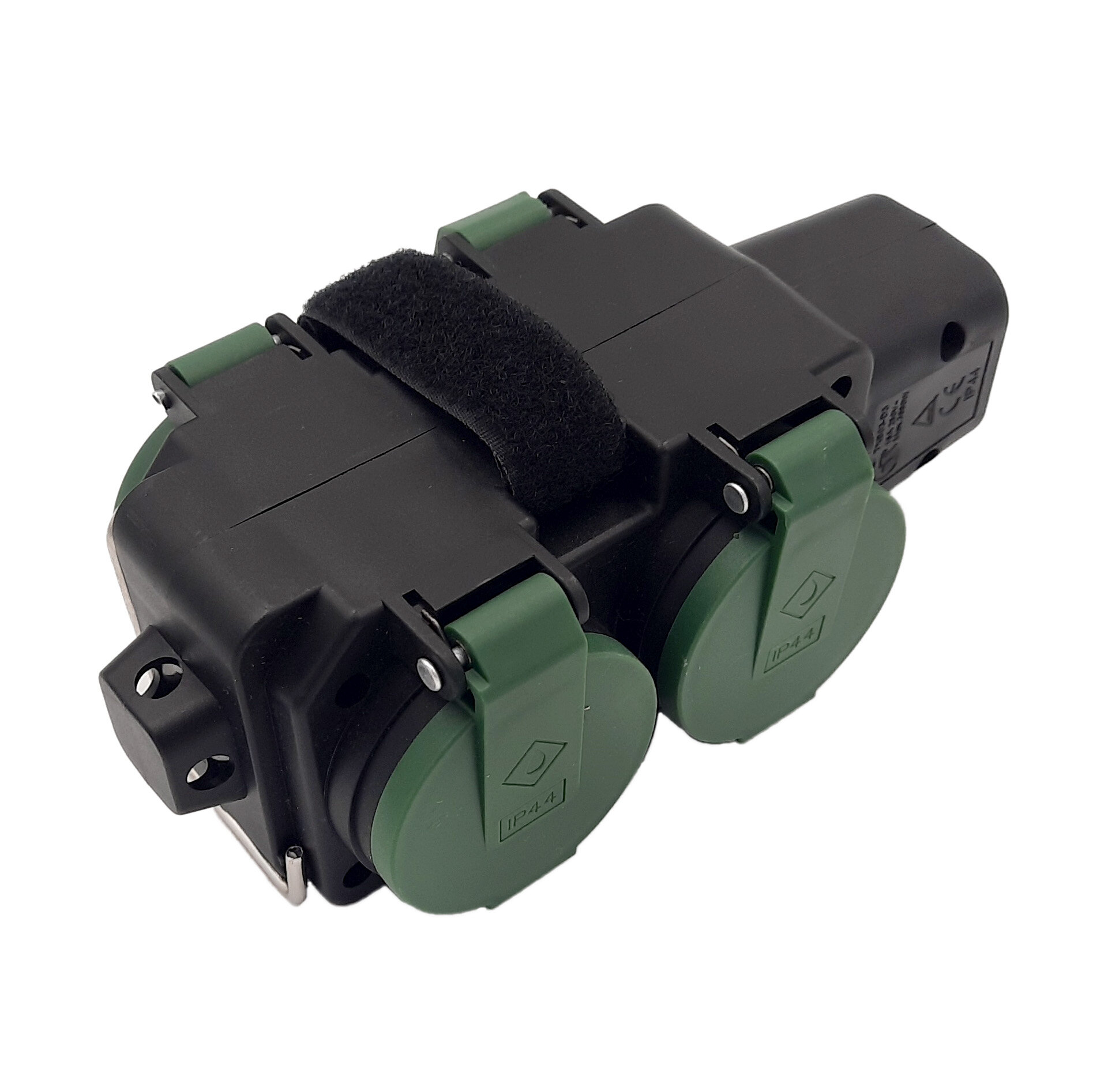 фото Евророзетка уличная, 3 гнезда 16А, с заземлением, без кабеля, цвет зеленый