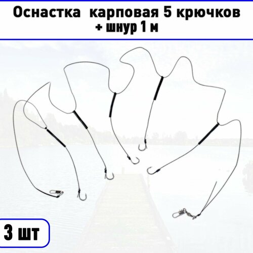 фото Оснастка для рыбалки на карпа 5 крючков + шнур 1 м. набор 3 шт fish raid