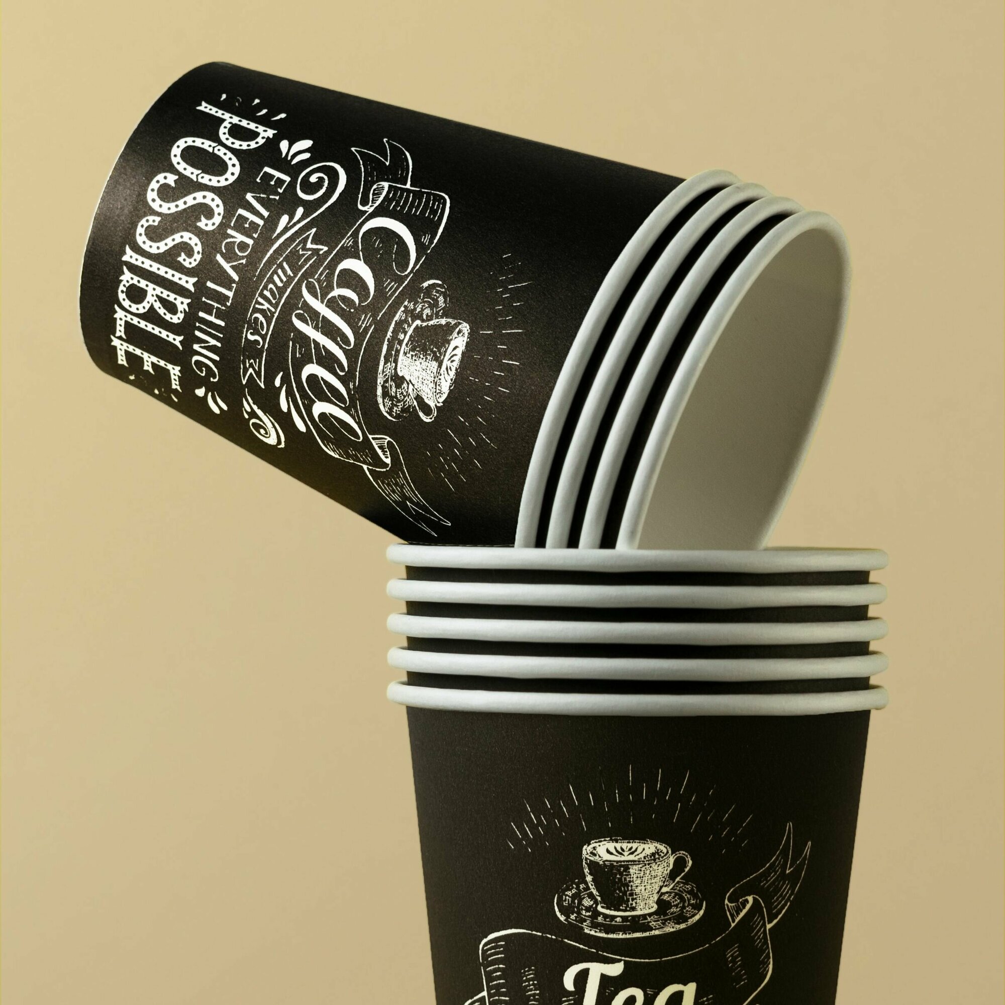 фото Комплект 500 шт. Объём 250 мл. Цвет Possible. Однослойный бумажный одноразовый стакан. Для горячего и холодного питья, кофе, чая, воды, напитков. Без крышки.