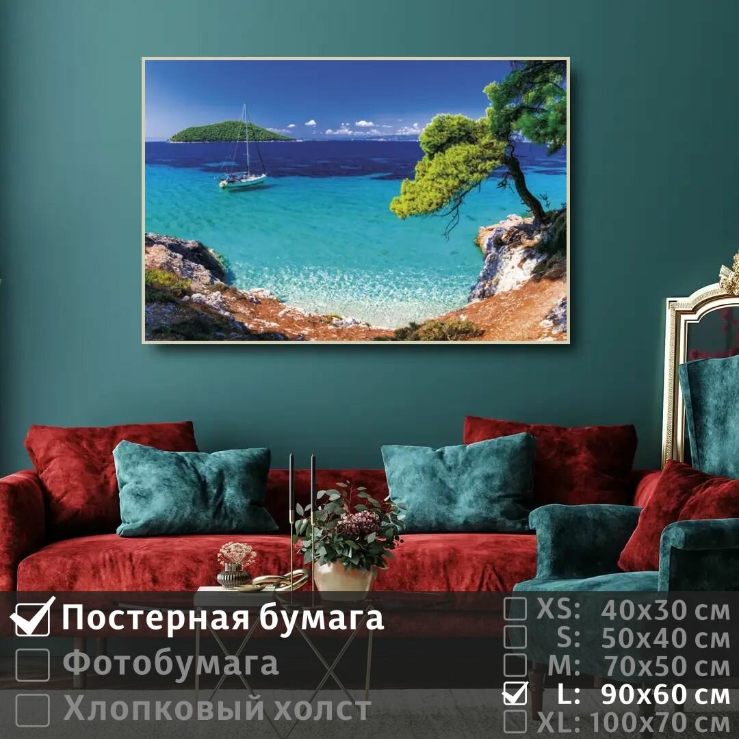Постер на стену Парусная Яхта У Берега Моря 90х60 см ПолиЦентр