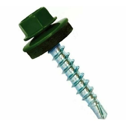 Саморезы кровельные 4.8х29 RAL6005, сверло, цвет темно-зеленый, коробка 70 шт. Бригадир