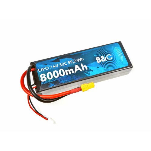 Аккумулятор Li-po B&C 8000 MAH 7.4v (2s), 50C, XT60, Hardcase