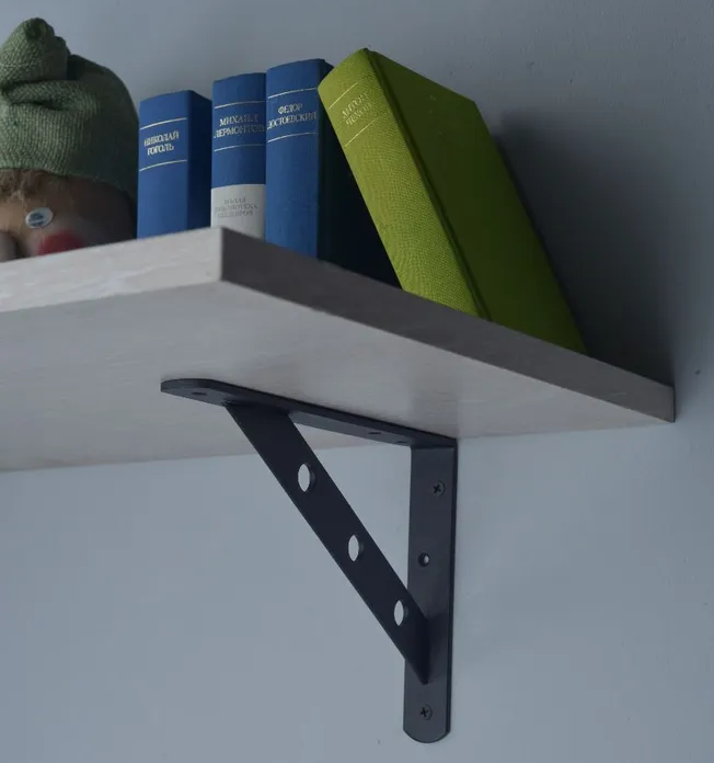 Кронштейн для полки, усиленный, стальной, 200х150х25мм, черный, 2шт. — фото 1