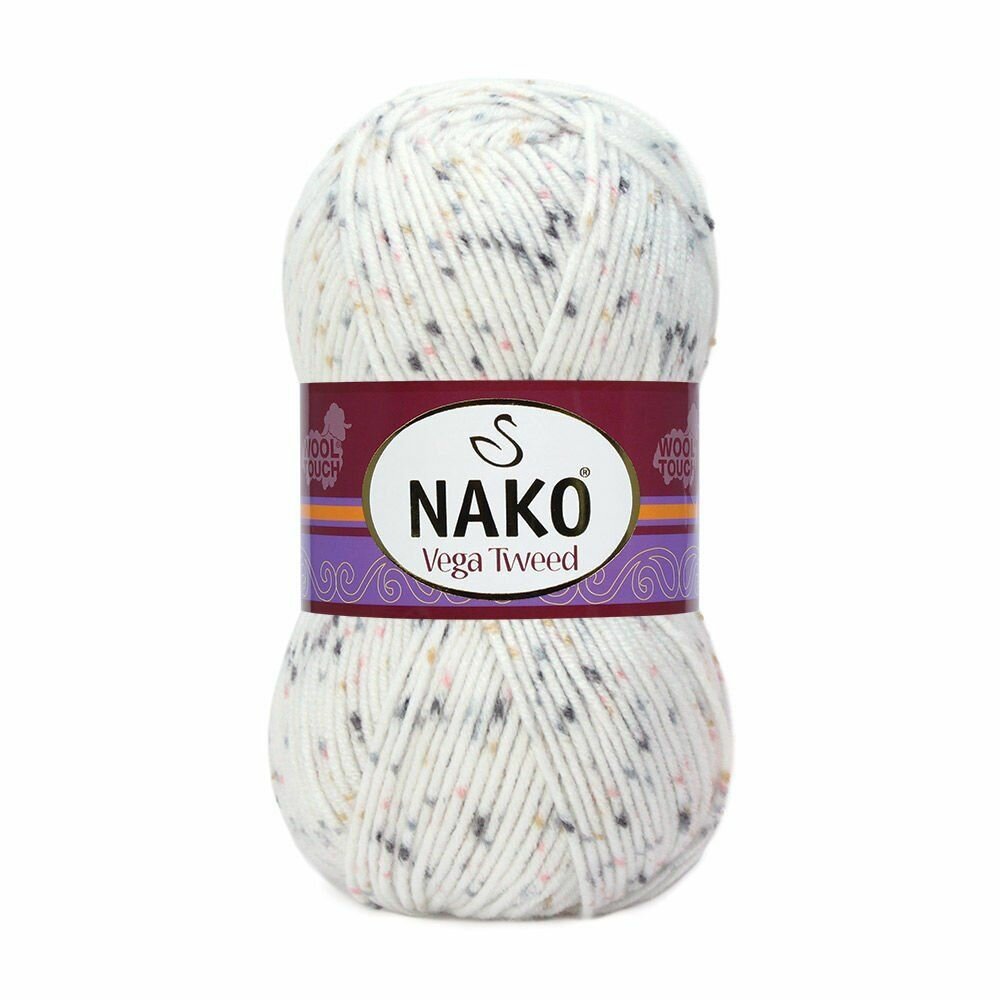 Пряжа Vega Tweed, Nako, белый - 31752, 100% премиум аркил, 5 мотков, 100 г, 195 м.