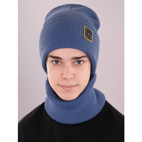 фото Шапка бини поляярик, размер 54-56, серый, синий