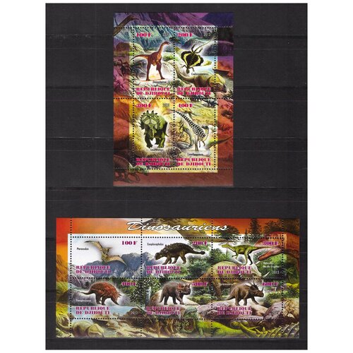 Почтовые марки Джибути 2013 г. Доисторические животные. Динозавры. 2 малых листа. MNH(**)