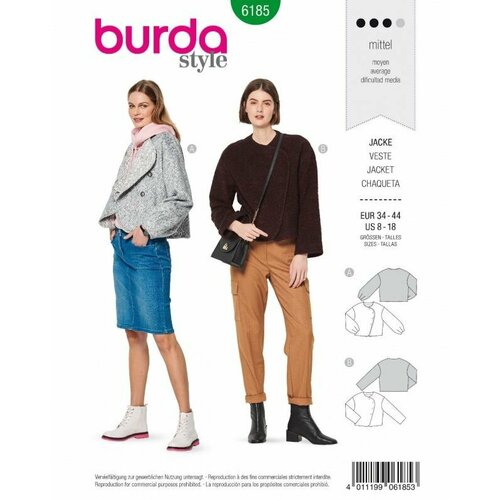 Выкройка Burda 6185 - модные куртки в шерстяном стиле