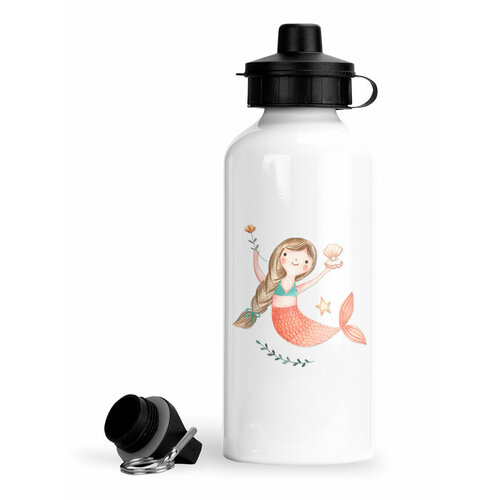 фото Спортивная бутылка русалка с коричневыми волосами luzimuzi