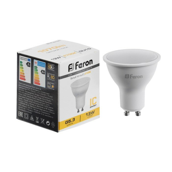 Лампа светодиодная FERON, (13W) 230V GU10 2700K MR16, LB-960 9786683
