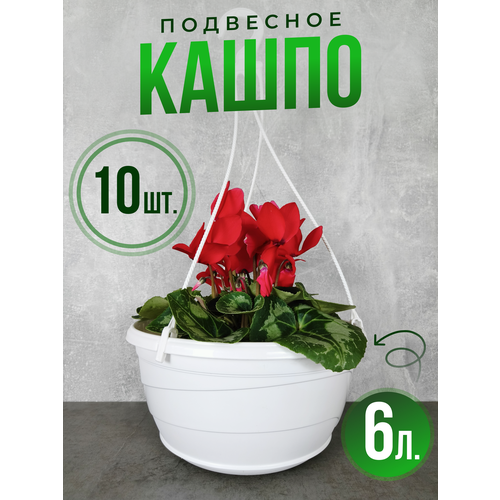 Кашпо подвесное уличное, набор 10 шт. по 6 литров, цвет белый, Венеция