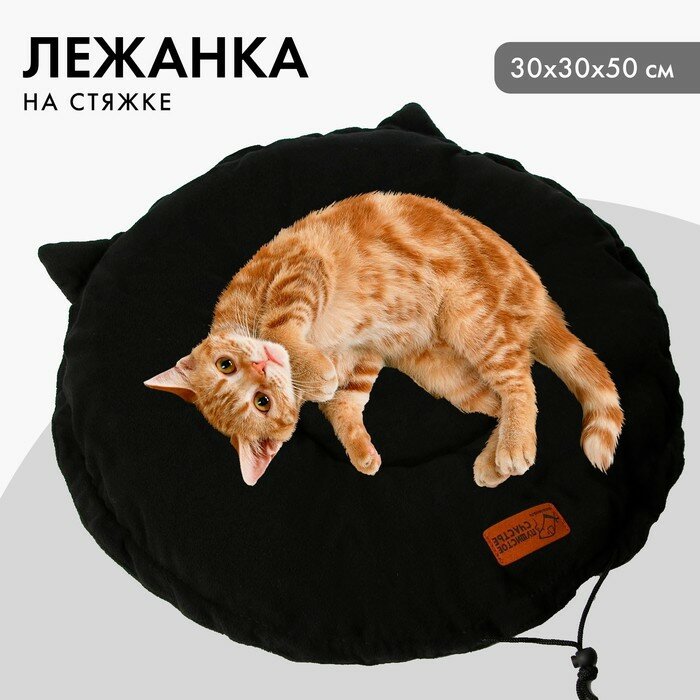 Лежанка для животных на стяжке с ушками, цвет чёрный 30-30-50 см