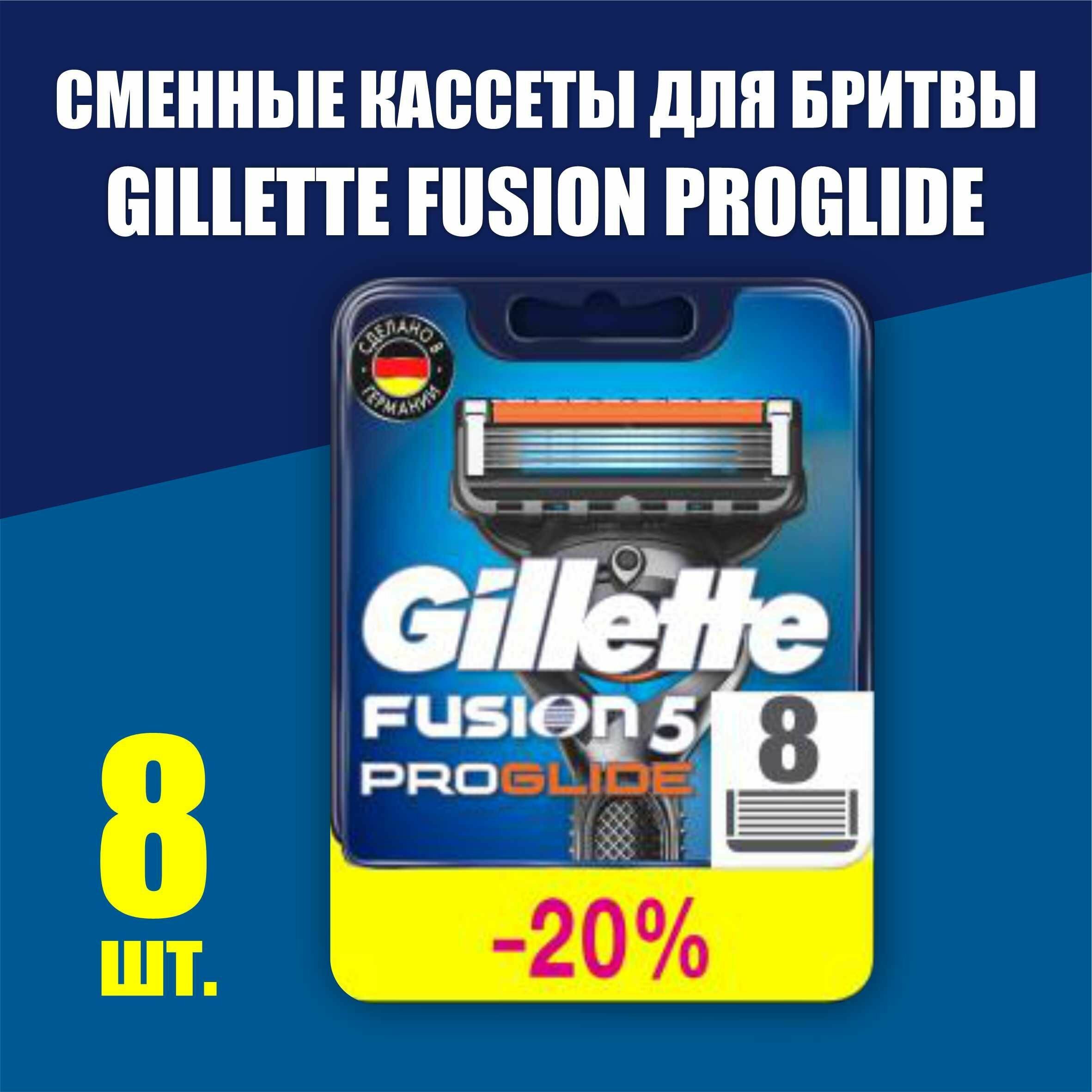 Cменные кассеты Gillette Fusion ProGlide для мужской бритвы, 8 шт, с 5 лезвиями, с точным триммером для труднодоступных мест, для гладкого бритья надолго