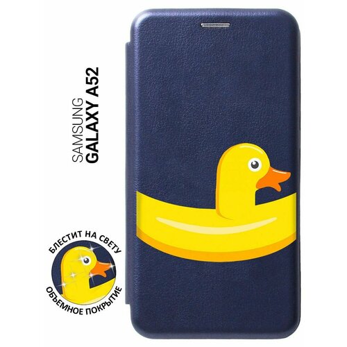 Чехол-книжка на Samsung Galaxy A52, Самсунг А52 с 3D принтом Duck Swim Ring синий чехол книжка на samsung galaxy a03s самсунг а03с с 3d принтом duck swim ring синий