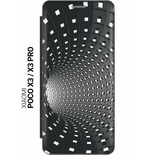 Чехол-книжка на Xiaomi Poco X3, X3 Pro, Сяоми Поко Х3, Х3 Про c принтом Черно-белый тоннель черный