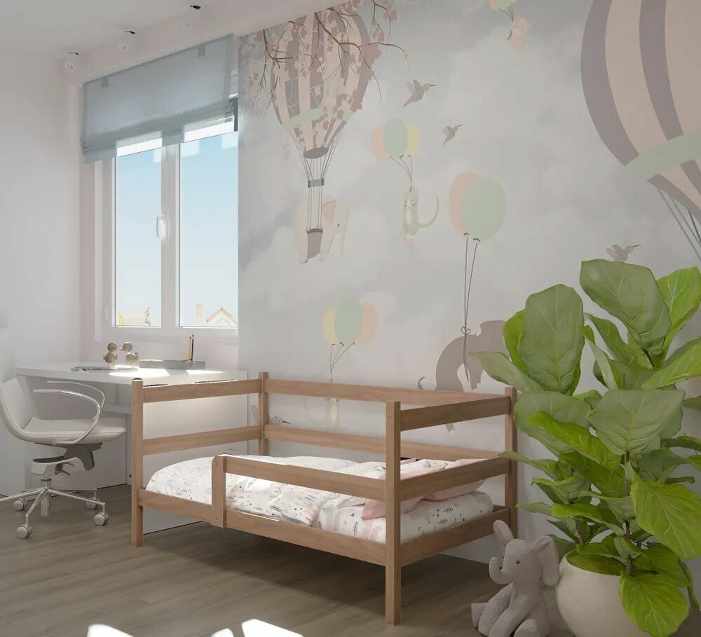 Кровать детская, подростковая "Софа", спальное место 180х90, в комплекте с ортопедическим матрасом, натуральный цвет, из массива