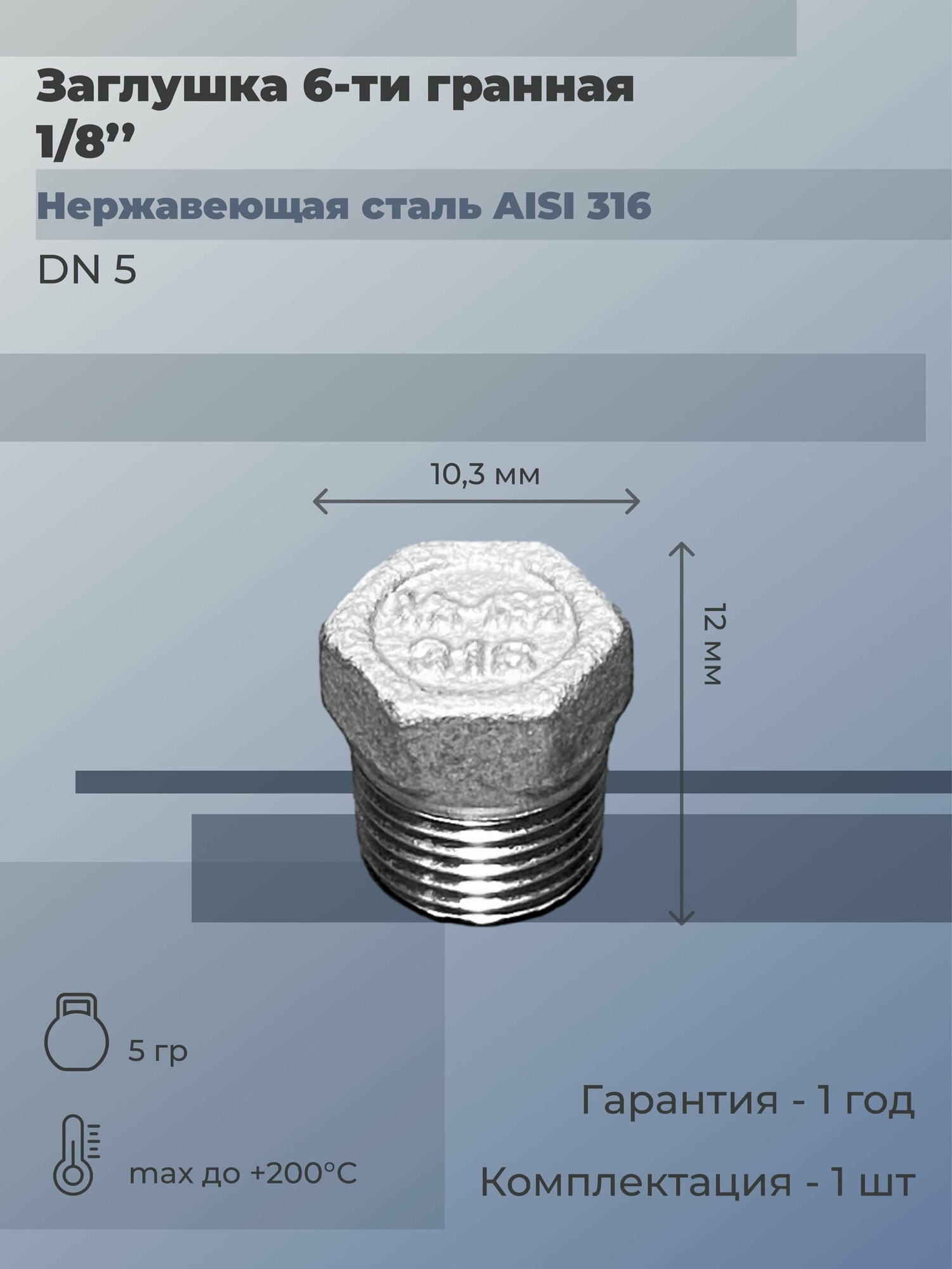 Заглушка нержавеющая НР Ду 5 (1/8") AISI 316