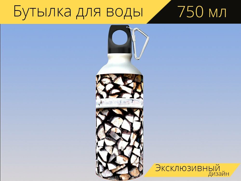 Бутылка фляга для воды "Древесина, куча дров, дрова" 750 мл. с карабином и принтом