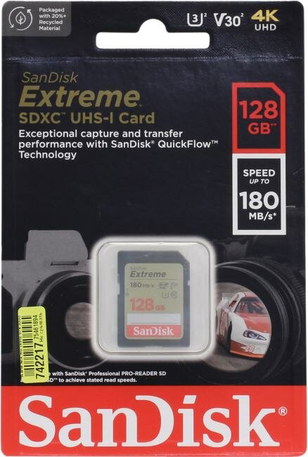 Карта памяти 128Gb SanDisk Extreme SDXC Class 10 UHS-I U3 V30 (180/90 MB/s) - фото №2