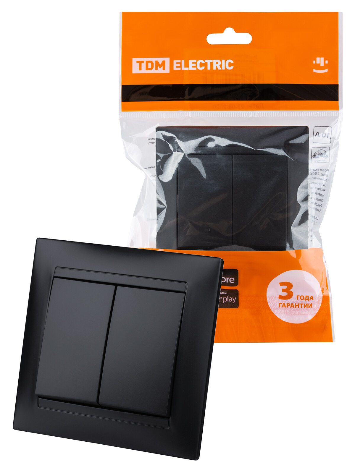 фото Выключатель 2-х кл. 10А графит "Лама" TDM