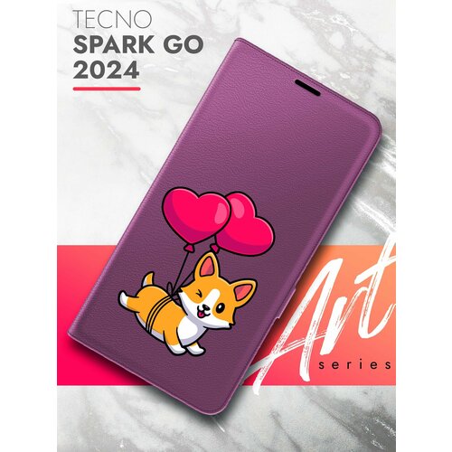 Чехол на Tecno Spark Go 2024 (Техно Спарк Гоу 2024) фиолетовый книжка эко-кожа с функцией подставки и магнитами Book Case, Brozo (принт) Корги Шарики чехол на tecno spark go 2024 техно спарк гоу 2024 черный книжка эко кожа с функцией подставки и магнитами book case brozo принт ржавый пион