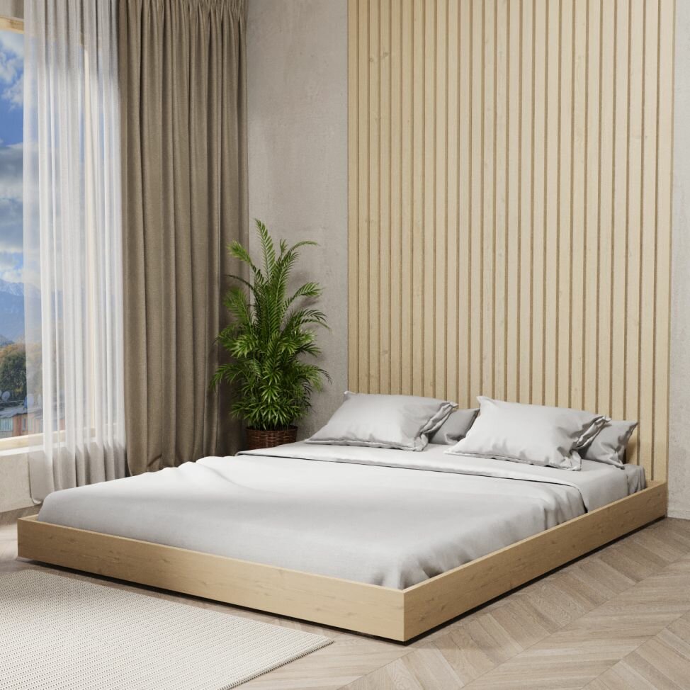 Кровать низкая двуспальная подиум 180x200 Генрих без ножек цвет Сосна