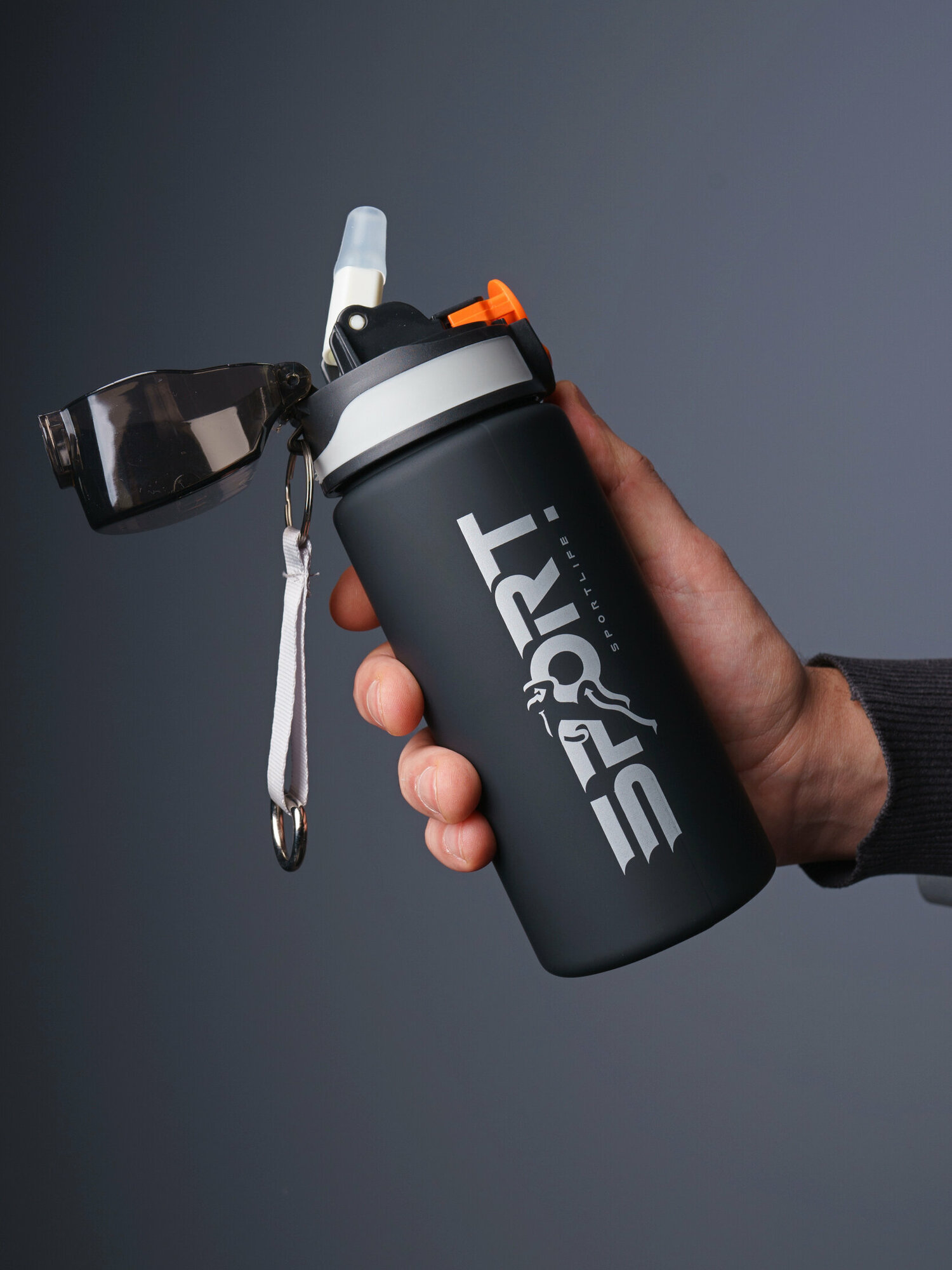 фото Бутылка спортивная для воды и коктейлей 500 мл, шейкер спортивный, матовая серая