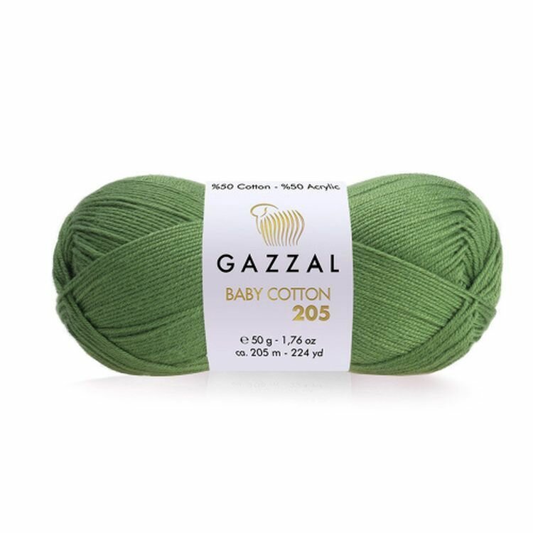 Пряжа Baby Cotton 205 Gazzal, аспарагус - 516, 50% хлопок, 50% акрил, 10 мотков, 50 г, 205 м.