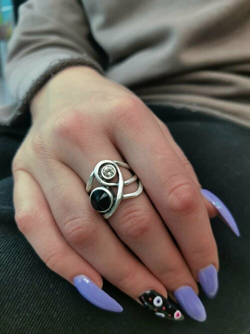 Кольцо, серебряный, серый