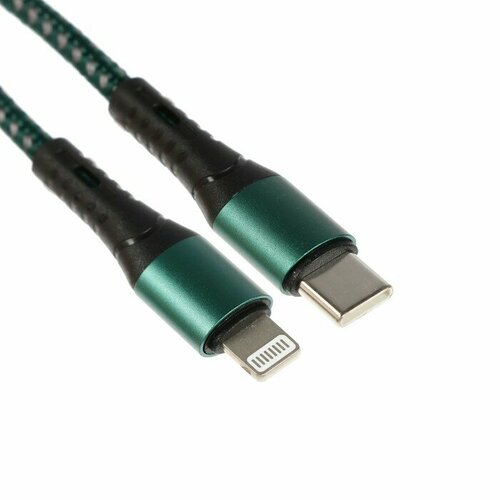 Кабель Type-C - Lightning 3 А 66 W быстрая зарядка тканевая оплётка 1 метр зелёный 554₽