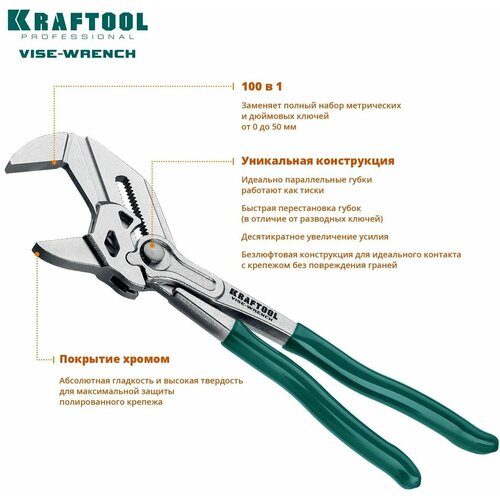 Переставные клещи гаечный ключ Kraftool Vise-Wrench 22065