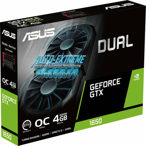 ASUS Видеокарта Asus PCI-E DUAL-GTX1650-O4GD6-P-EVO NVIDIA GeForce GTX 1650 4Gb 128bit GDDR6 175512000 DVIx1 HDMIx1 DPx1 HDCP Ret DUAL-GTX1650-O4GD6-P-EVO 3059200₽