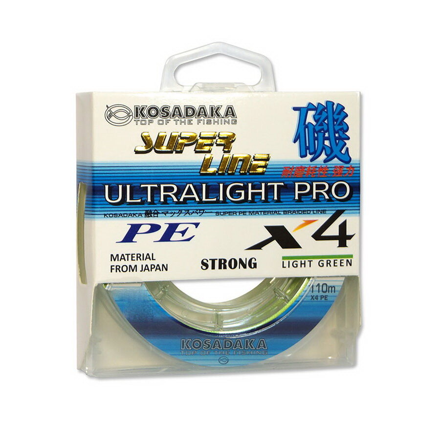 Шнур плетен. Kosadaka "SUPER LINE PE X4 Ultralight PRO" 110м цв. light green; 004 мм; 270 кг