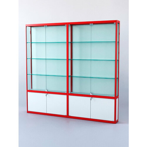 Витрина "прямоугольная" №2-2м-200-1 (задняя стенка - ДВП), Белый + Красный 200 x 30 x 200 см (ДхШхВ)